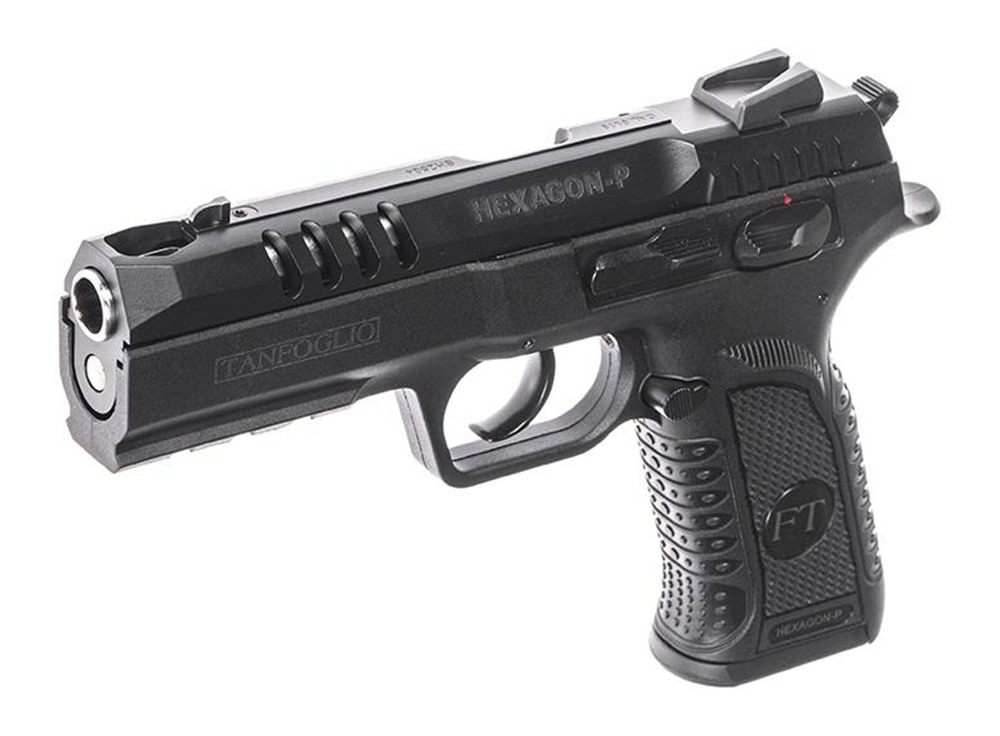 Tanfoglio Hexagon P Handgun 9mm Luger 17rd Magazine(2) 4.45in Compensated B view 4