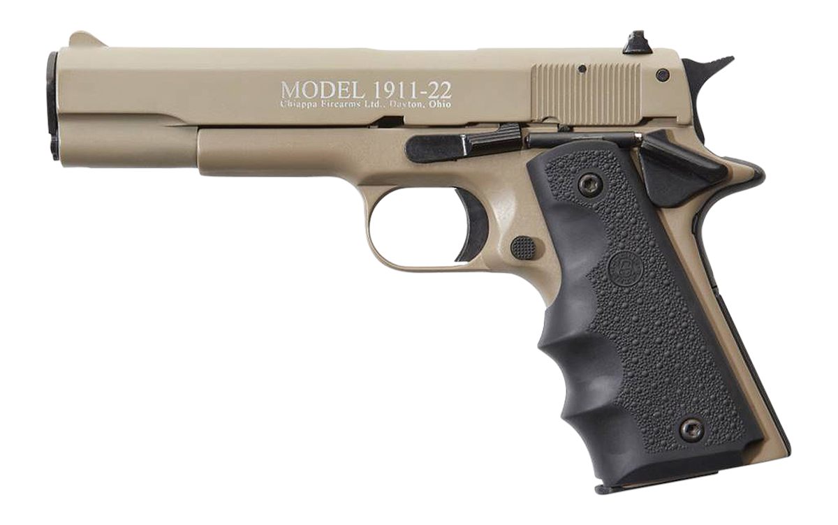 Chiappa Firearms 401120 1911-22 LR 10+1, 5in Black Steel Barrel, Tan Serrat