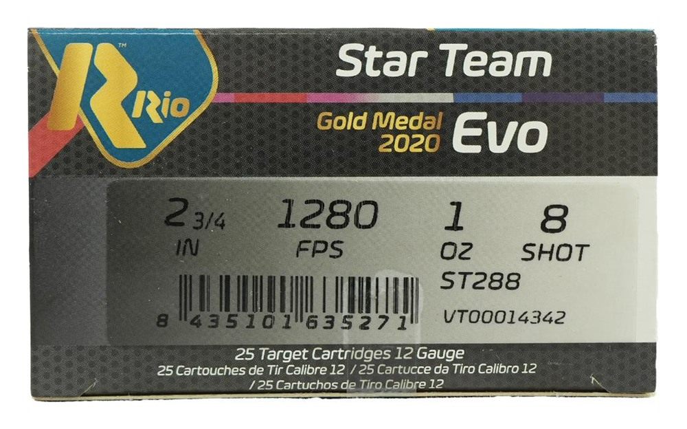Rio Outdoors Star Team EVO Shotshells 12ga 2-3/4in 1oz 8 1280 fps 25/ct view 3