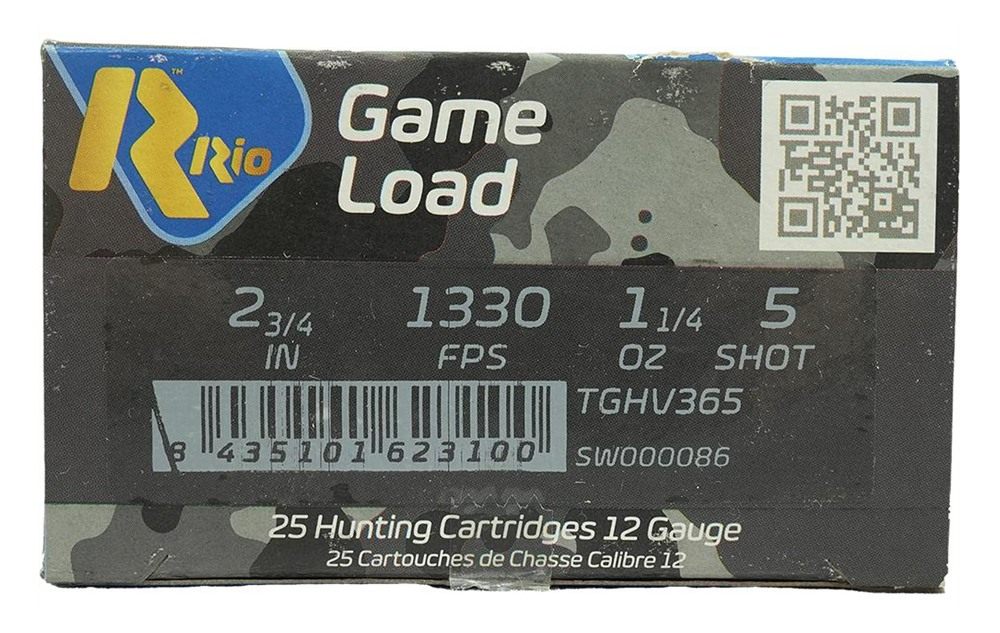 Rio Outdoors Top Game HV Shotshells 12 2 3/4in 3 dr 1 1/4 oz 5 1330 fps 25/ view 3