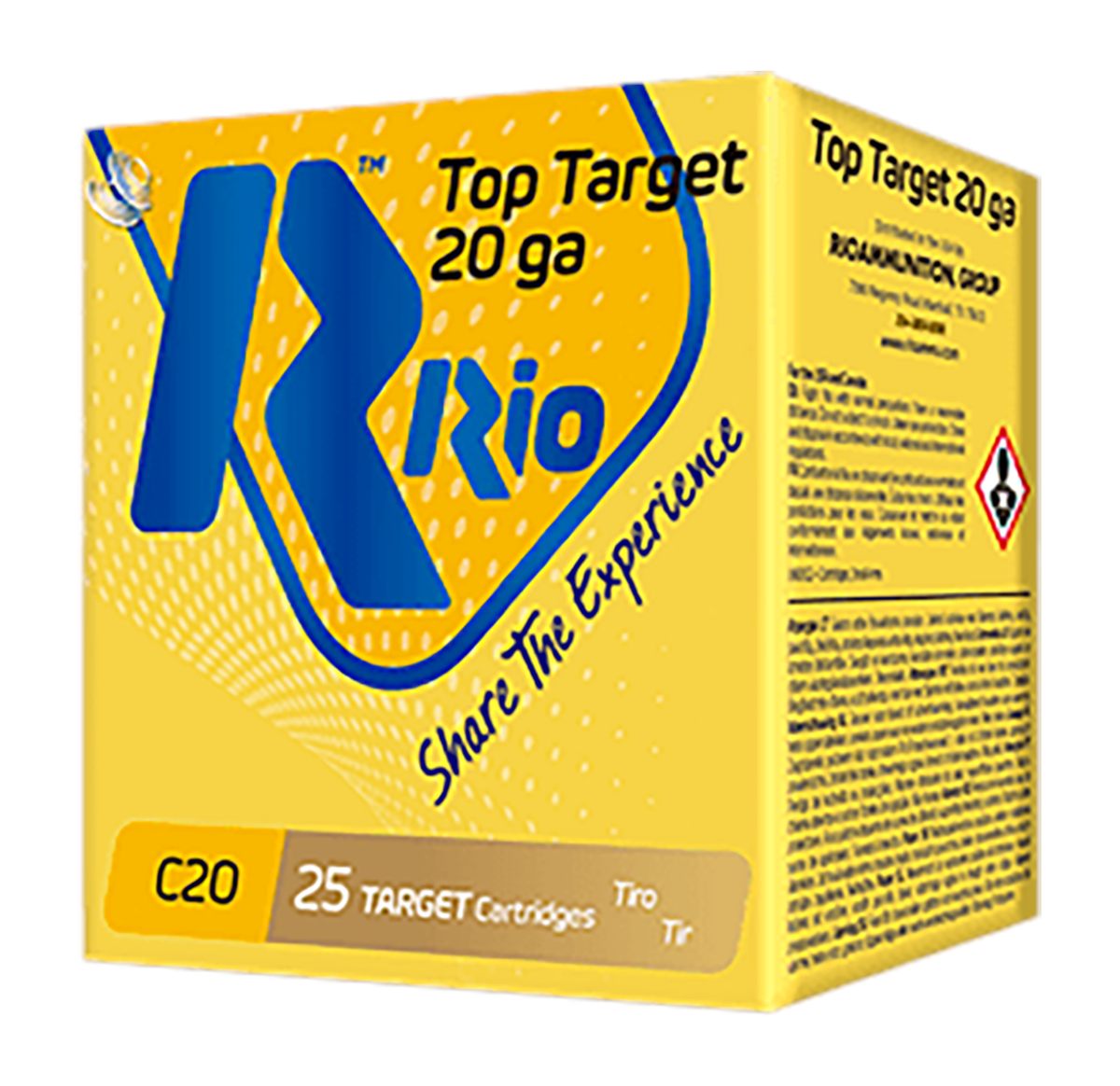 RIO Outdoors Ammunition TT2075 Top Target 20 Gauge 2.75in 7/8oz 7.5 Shot 25
