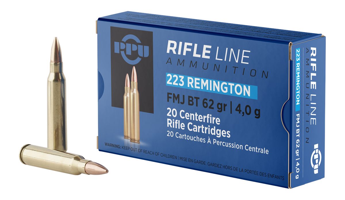 PPU PP223F2 Standard Rifle 223 Rem 62gr Full Metal Jacket Boat Tail 20 Per