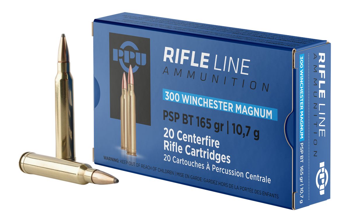 PPU PP3002 Standard Rifle 300 WinMag 165gr Soft Point Boat Tail 20 Per Box/