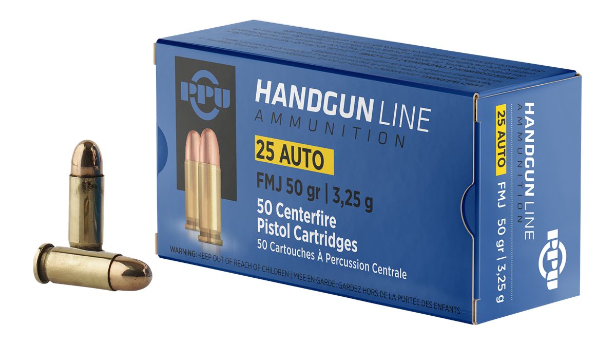 PPU PPH25 Handgun 25ACP 50gr Full Metal Jacket 50 Per Box/20 Case