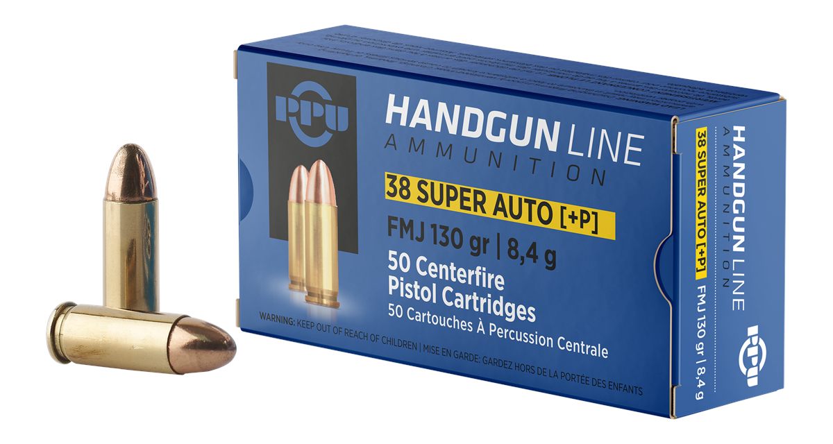 PPU PPH38SU Handgun 38 Super+P 130gr Full Metal Jacket 50 Per Box/10 Case