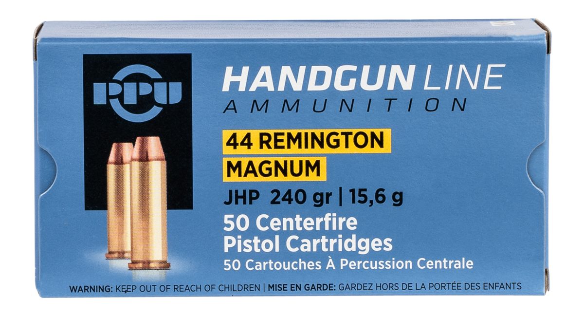 PPU PPH44MH Handgun 44 RemMag 240gr Jacketed Hollow Point 50 Per Box/10 Cas