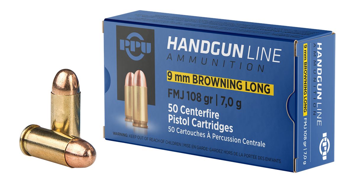 PPU PPH9BL9mm Browning Long 108gr Full Metal Jacket 50 Per Box/20 Case
