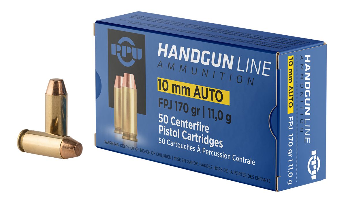 PPU PPH10F Handgun 10mmAuto 170gr Flat Point Jacketed 50 Per Box/10 Case