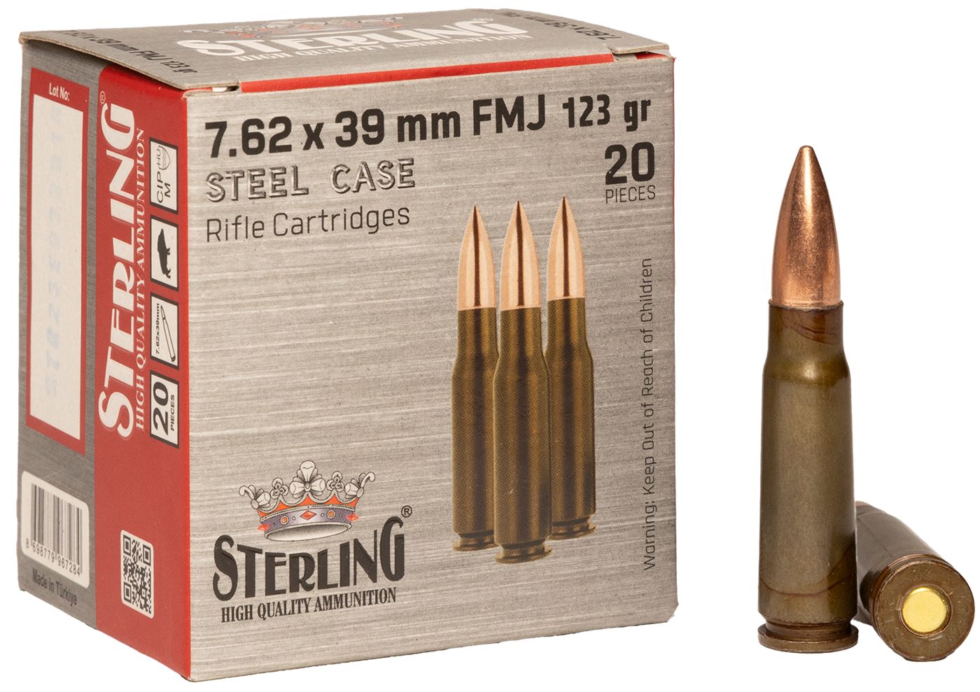 Global Ordnance Sterling Steel Case Rifle Ammunition 7.62x39mm 123gr FMJ 23