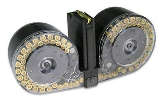 Red White Blue Rwb Dual Drum Mag Ar15 100rd Blk Clear Front