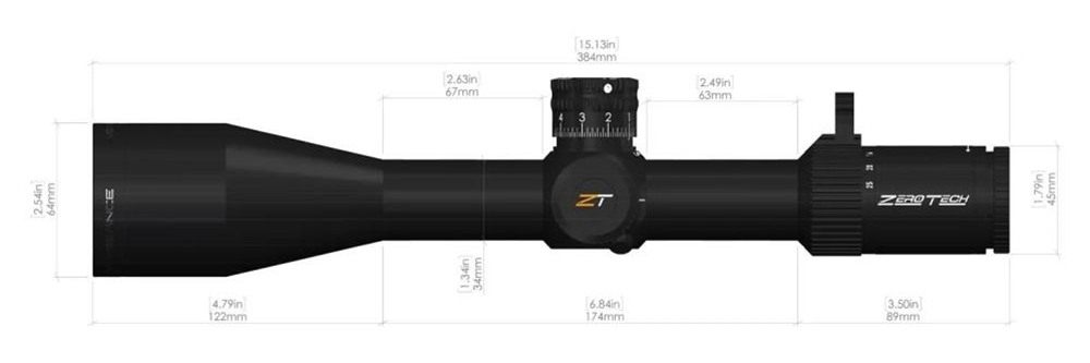 ZeroTech Tech Optics VG5256F Vengeance Black 5-25x 56mm 34mm Tube RMG Retic view 4